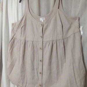 Terra & Sky Button Front Tank Top BEIGE Plus Size